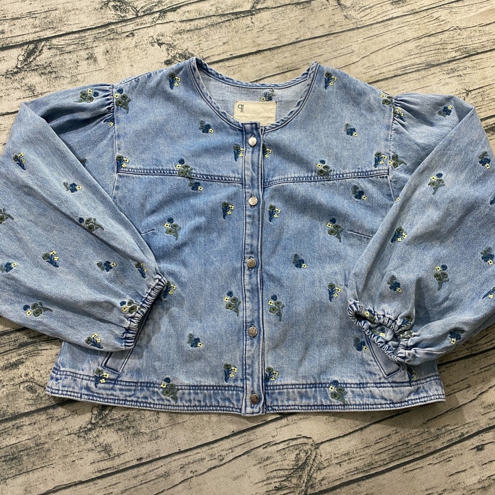 Anthropologie Pilcro Collarless Embroidered Denim Swing Jacket Size XL *SOLD OUT